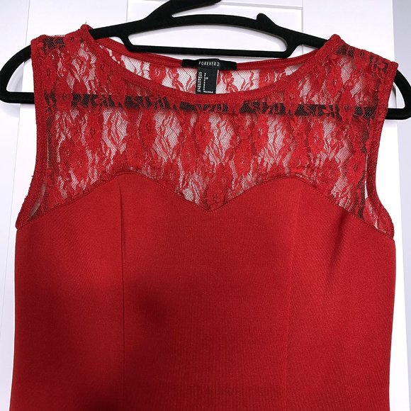 Forever 21 Red Lace Mini Dress - Small - Picture 6 of 7